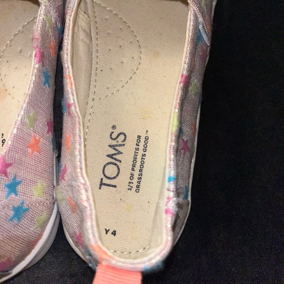 Big Girls TOMS Alpargata shoes Pink Glimmer Stars, size youth 4 - Picture 5 of 9